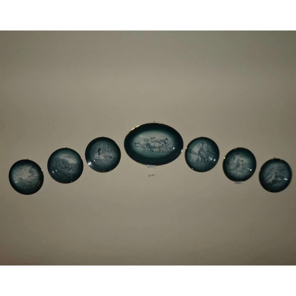 Vintage Buffalo Pottery Wildlife Collector Plate Set 7 Hunting Scenes